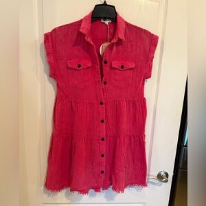 Umgee Womens Sleeveless Denim Frayed Button Up babydoll Dress sz small new w tag